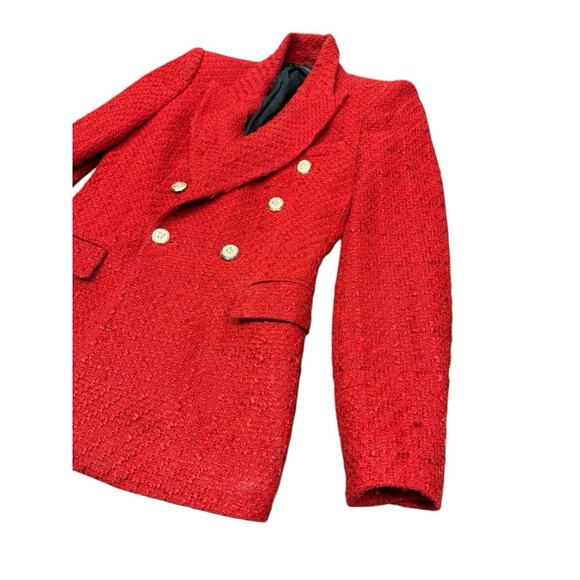 Zara Royal ASO Kate Middleton Textured Tweed Blazer Red Double Breasted sz Small - Picture 8 of 16